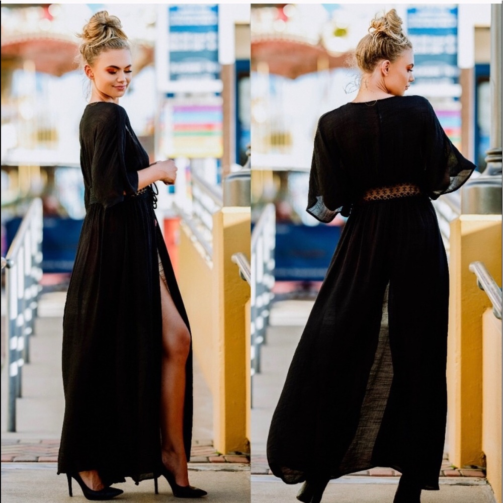 Ivory Crochet Waist Kimono Duster - Picture 2 of 5